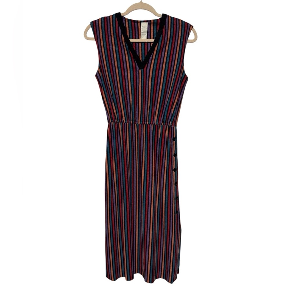 Vintage Retro 70s Multicolor Striped Terry Cloth Swim Cover Up Size Small